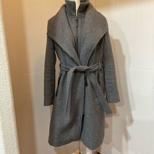 Calvin Klein Woman Gray Wool blended Belted Coat Size M
